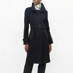 Burberry London Black Virgin Wool Belt Cashmere Pea Coat Winter Jacket Size 10